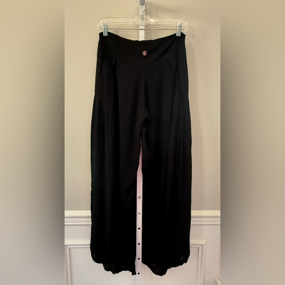 Vix By Paula Hermanny Black Wide Leg Pants Side Slit Flowy Gauze Small Highwaist - Picture 6 of 14